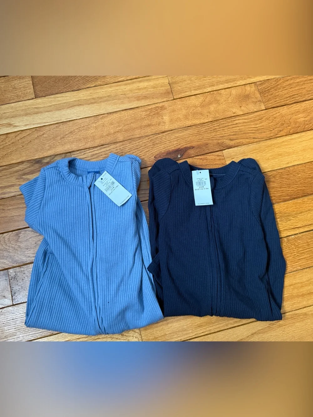 Carter's Ribbed One-Piece Footies - Light Blue & Navy